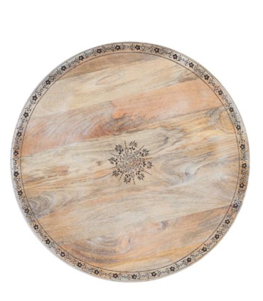 Mesa Redonda de Madera de Mango Tallada con Pedestal Central Fotini, tapa