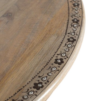 Mesa Redonda de Madera de Mango Tallada con Pedestal Central Fotini, detalle