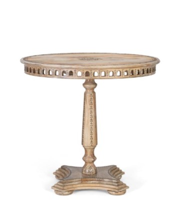 Mesa Redonda de Madera de Mango Tallada con Pedestal Central Fotini, frente
