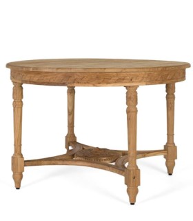 Mesa Redonda de Madera de Teca Natural Tallada Eryxion, frente