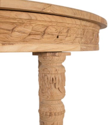 Mesa Redonda de Madera de Teca Natural Tallada Eryxion, bajo