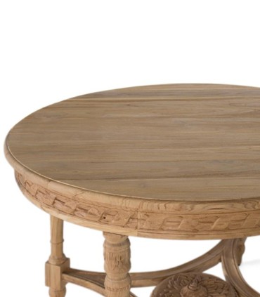 Mesa Redonda de Madera de Teca Natural Tallada Eryxion, arriba