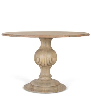 Mesa de Comedor Redonda de Madera Maciza de Mango Tallada Eirene, frente