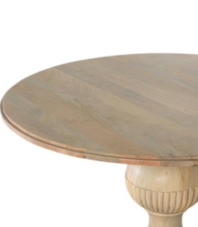 Mesa de Comedor Redonda de Madera Maciza de Mango Tallada Eirene, tapa