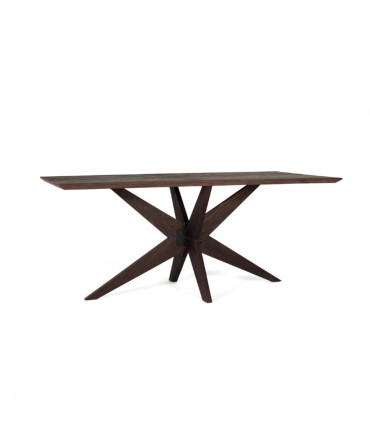 Mesa de comedor industrial de madera de mango maciza Petros, lado