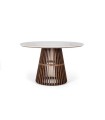 Mesa de Comedor Redonda de Mármol Claro con Base de Madera Estilo Escandinavo Moderno Atlas
