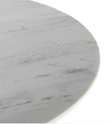 Mesa de Comedor Redonda de Mármol Claro con Base de Madera Estilo Escandinavo Moderno Atlas, detalle tapa