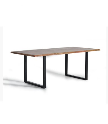 Mesa de Comedor Madera de Acacia Maciza con Patas Metálicas Ronan, lado
