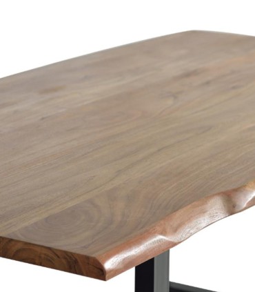 Mesa de Comedor Madera de Acacia Maciza con Patas Metálicas Ronan, tapa