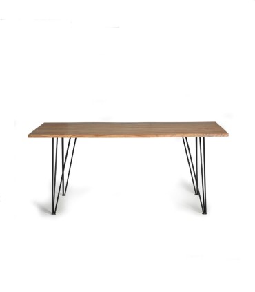 Mesa de Comedor Madera Maciza de Acacia con Patas Metálicas Hairpin Fergus, frente