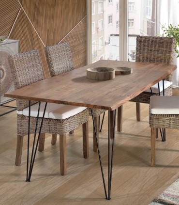 Mesa de Comedor Madera Maciza de Acacia con Patas Metálicas Hairpin Fergus, ambiente