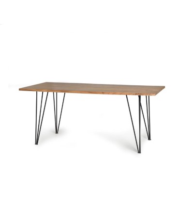 Mesa de Comedor Madera Maciza de Acacia con Patas Metálicas Hairpin Fergus, lado