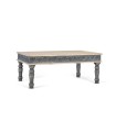 Mesa de Centro de Madera de Mango Tallada a Mano Blanca y Azul Runa
