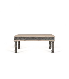 Mesa de Centro de Madera de Mango Tallada a Mano Blanca y Azul Runa, frente