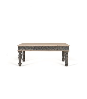 Mesa de Centro de Madera de Mango Tallada a Mano Blanca y Azul Runa, frente