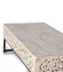 Mesa de Centro de Madera de Mango Tallada y Metal Negro Lucky, arriba