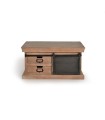 Mesa de Centro Industrial de Madera de Mango con Cajones y Puerta Corredera de Metal Valdenegro