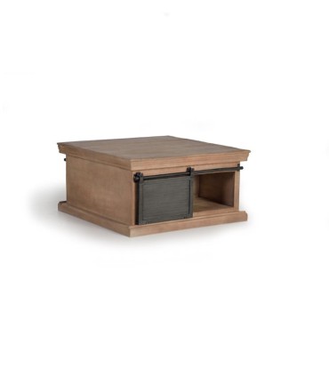 Mesa de Centro Industrial de Madera de Mango con Cajones y Puerta Corredera de Metal Valdenegro, lado