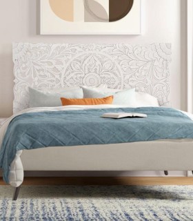 Cabecero Decorativo Blanco Tallado a Mano Mayab, ambiente para cama 150 cm