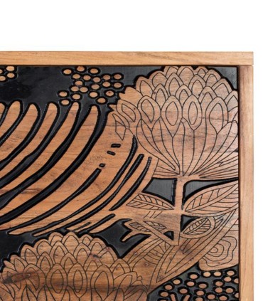 Cabecero de Madera Maciza de Acacia Tallado Artesanal Nicte, detalle