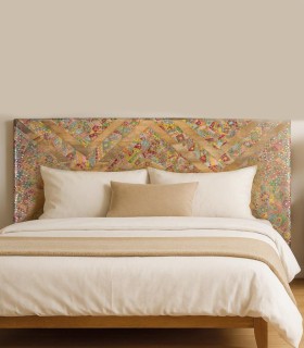 Cabecero Étnico de Madera Maciza de Mango con Mosaico Artesanal Akari