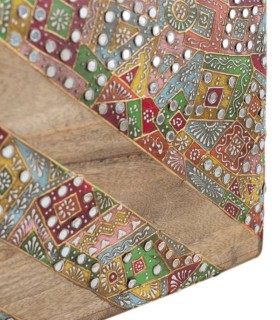 Cabecero Étnico de Madera Maciza de Mango con Mosaico Artesanal Akari, detalle