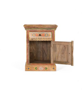 Mesita de Noche de Madera Maciza de Mango Pintada a Mano Nativa