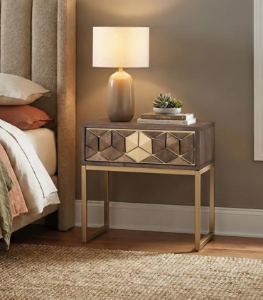 Mesita de Noche de Madera de Mango con 1 Cajón Hexa
