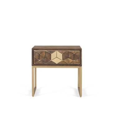 Mesita de Noche de Madera de Mango con 1 Cajón Hexa