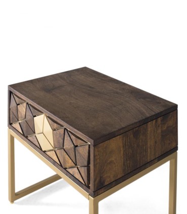 Mesita de Noche de Madera de Mango con 1 Cajón Hexa