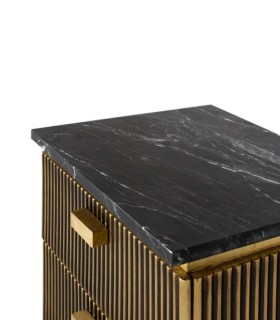 Mesita de Noche de Madera de Mango y Mármol Negro con 2 Cajones Macondo