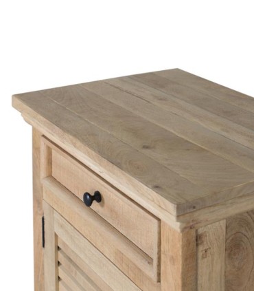 Mesita de Noche de Madera Maciza de Mango Natural con 1 Puerta y Cajón Barichara