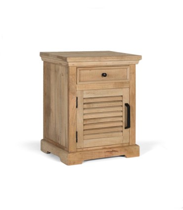 Mesita de Noche de Madera Maciza de Mango Natural con 1 Puerta y Cajón Barichara