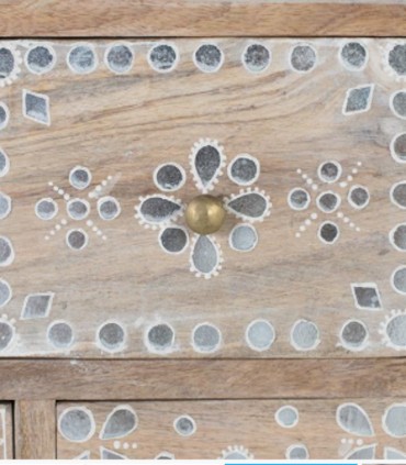 Mesita de Noche de Madera de Mango con 5 Cajones Decorados a Mano Estilo Boho Étnico Leyva
