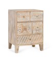 Mesita de Noche de Madera de Mango con 5 Cajones Decorados a Mano Estilo Boho Étnico Leyva