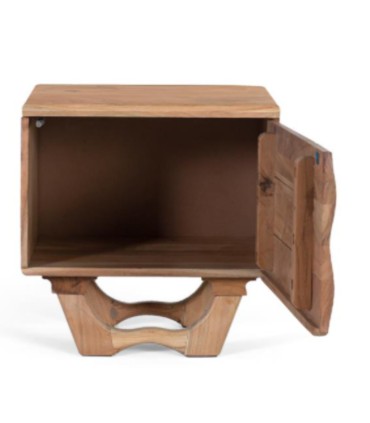 Mesita de Noche de Madera de Acacia Natural Lunaris, abierta