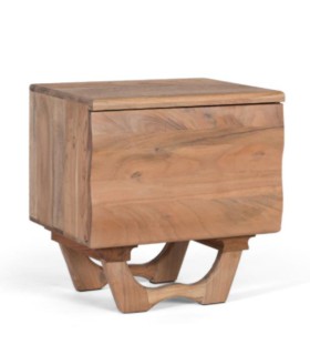 Mesita de Noche de Madera de Acacia Natural Lunaris, perfil