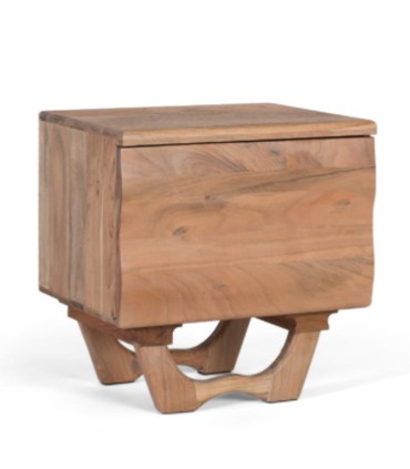 Mesita de Noche de Madera de Acacia Natural Lunaris, perfil