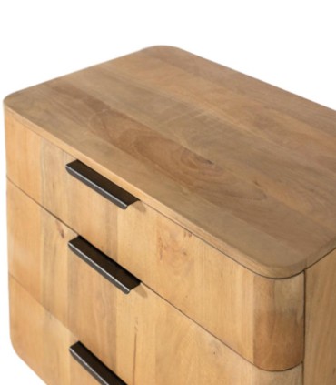 Mesita de Noche de Madera de Mango Natural con 3 Cajones Lunaris I, cajones