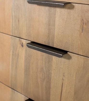 Mesita de Noche de Madera de Mango Natural con 3 Cajones Lunaris I, frente