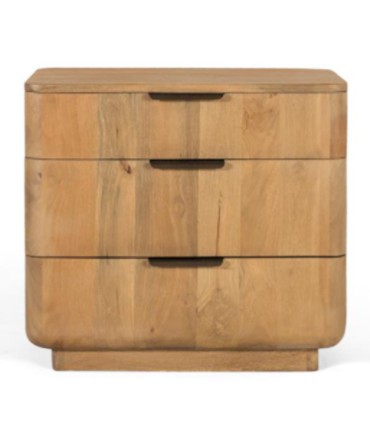 Mesita de Noche de Madera de Mango Natural con 3 Cajones Lunaris I