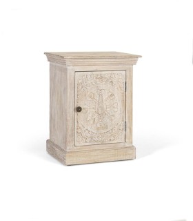 Mesita de Noche de Madera de Mango Tallada a Mano Kaia, lado