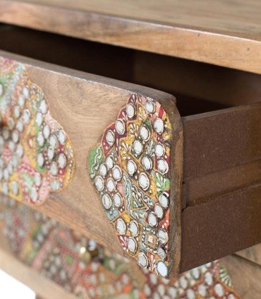 Mesilla de Noche Étnica de Madera Maciza de Mango Akari, detalle
