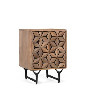 Mesita de Noche Geométrica de Madera de Mango con Relieve Yaxkin, lado
