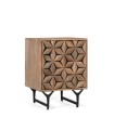 Mesita de Noche Geométrica de Madera de Mango con Relieve Yaxkin
