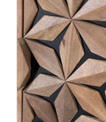 Mesita de Noche Geométrica de Madera de Mango con Relieve Yaxkin, detalle