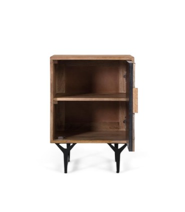 Mesita de Noche Geométrica de Madera de Mango con Relieve Yaxkin, abierto