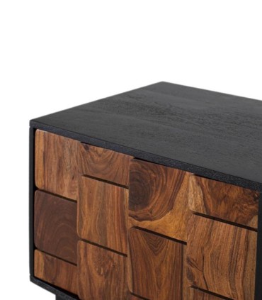 Mesita de noche de madera de mango maciza con 1 puerta Volkov, detalle perfil