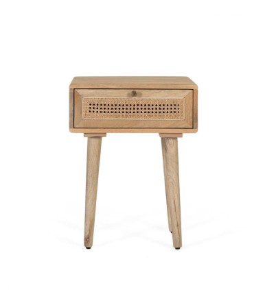 Mesita De Noche De Madera Natural Con Rejilla Nobile