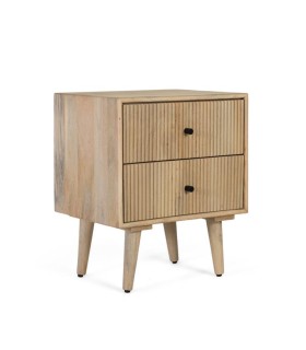 Mesita de Noche de Madera de Mango con 2 Cajones Estilo Nórdico Tundra